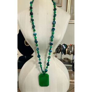 Lucas Lameth Green & Blue Agate 925 Pendant Necklce Signed LUC